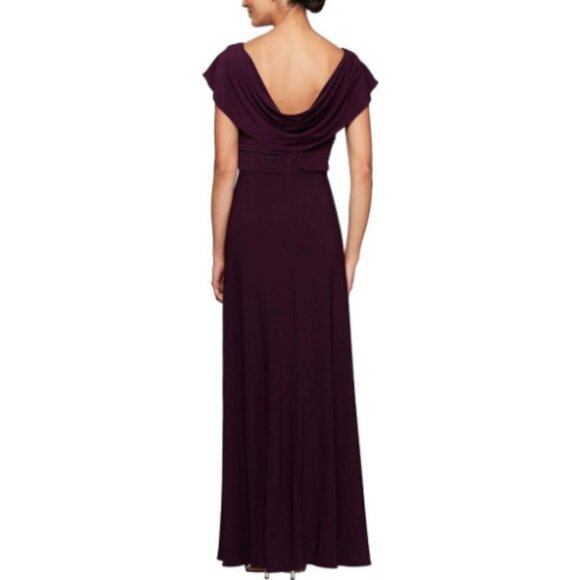 Alex Evenings A-Line Matte Jersey Dress with Pleated Bodice Detail Eggplant - Picture 2 of 8